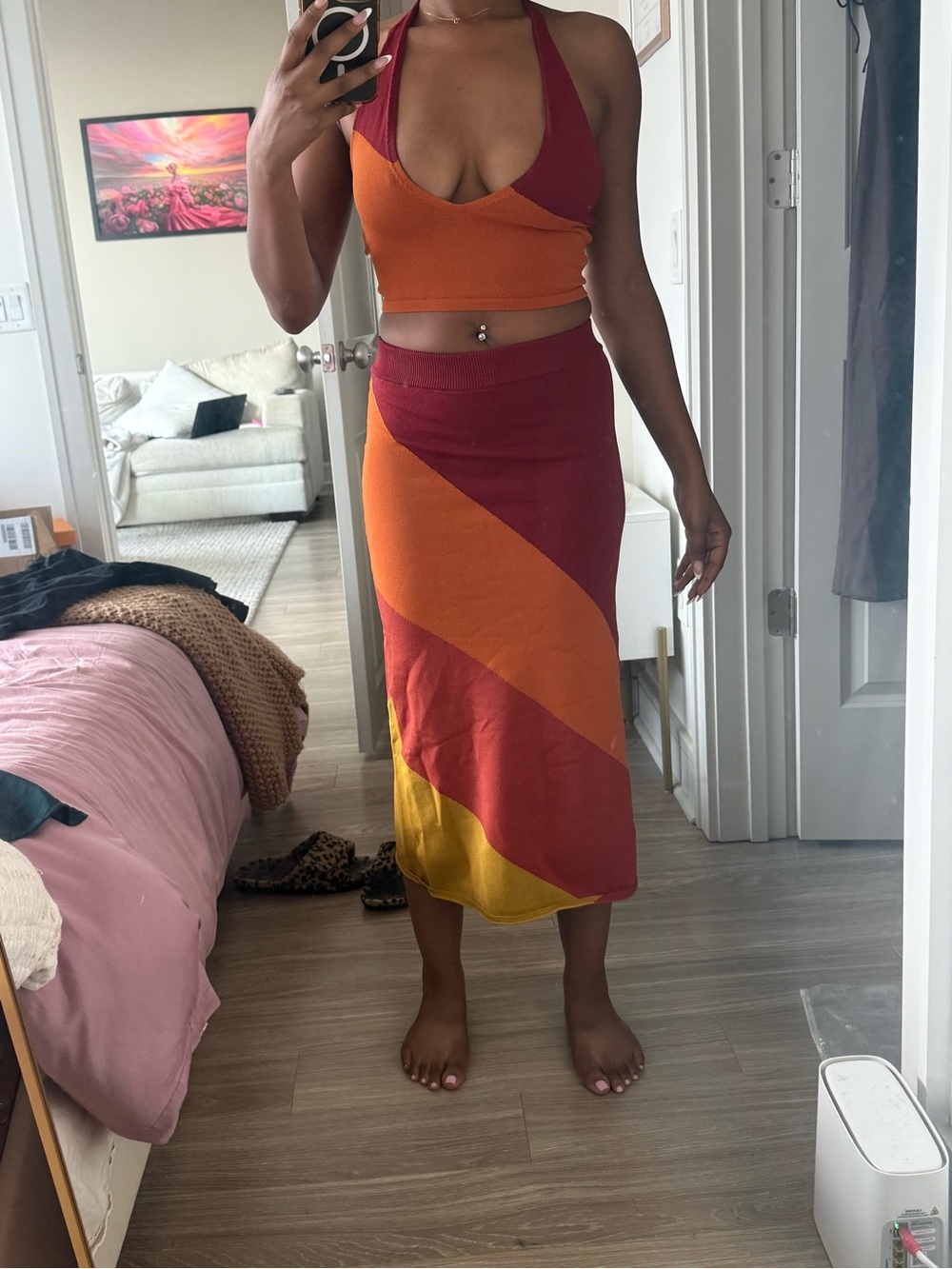 Colorblock Midi Skirt in Red, Orange & Yellow